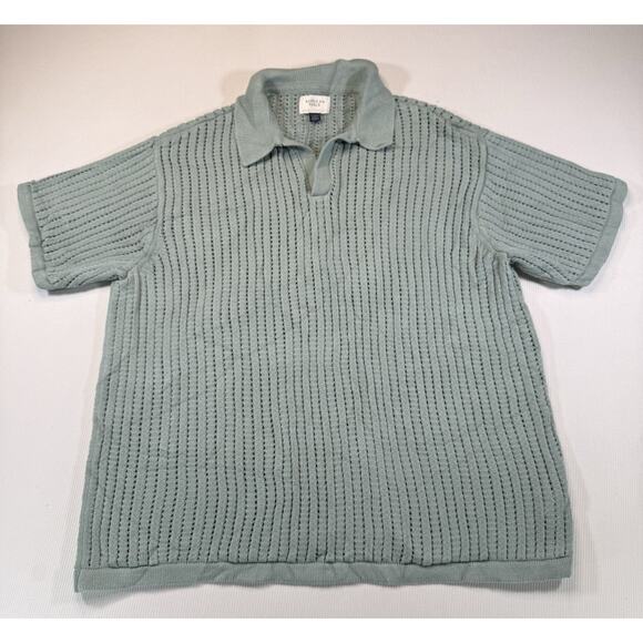 American Eagle Knit Polo Shirt XL Green Open Knit Sweater Short Sleeve Mens - Picture 2 of 7